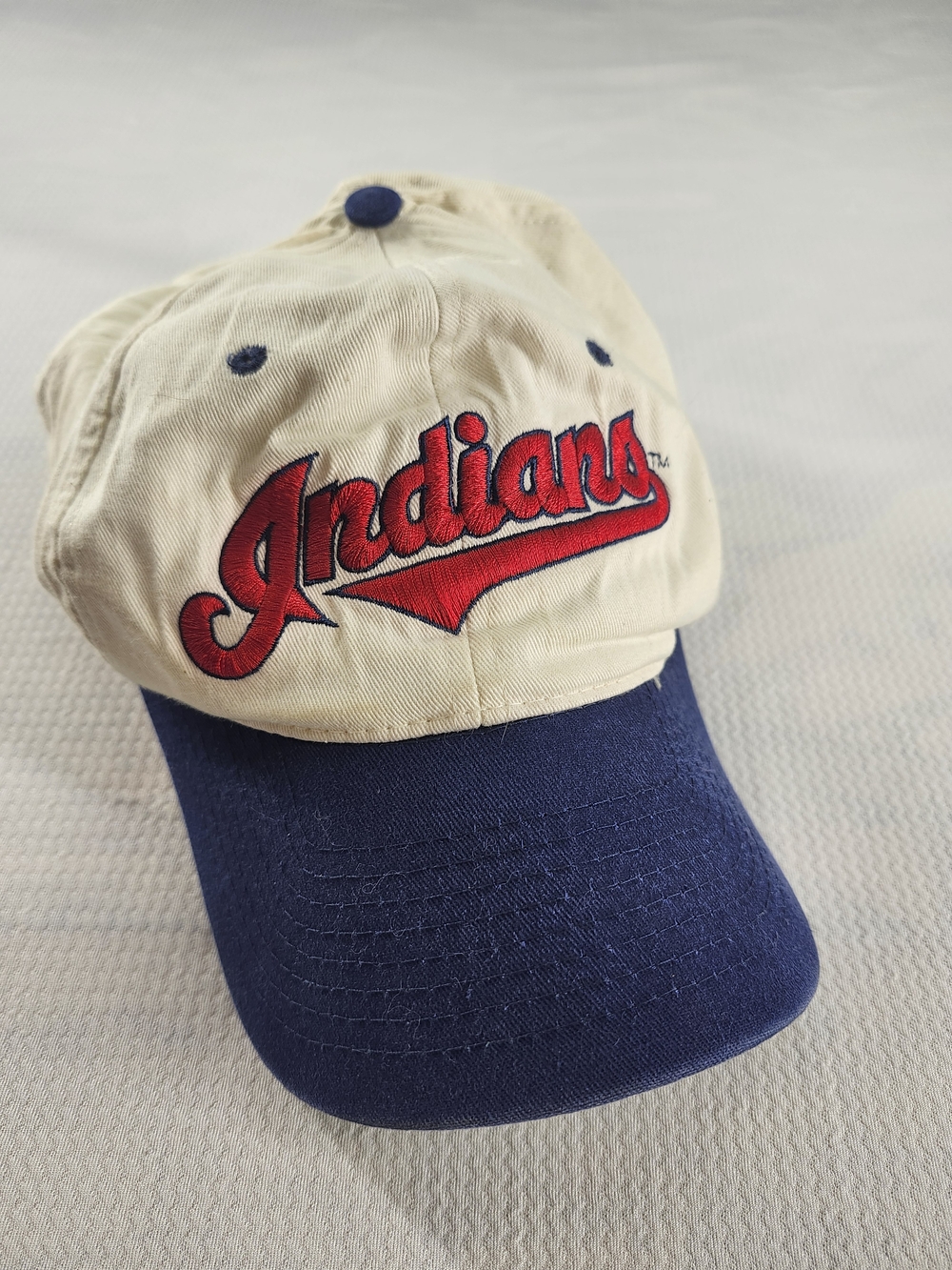 VTG 90s Drew Pearson Cleveland Indians MLB Adjustable Cap White Blue One Size